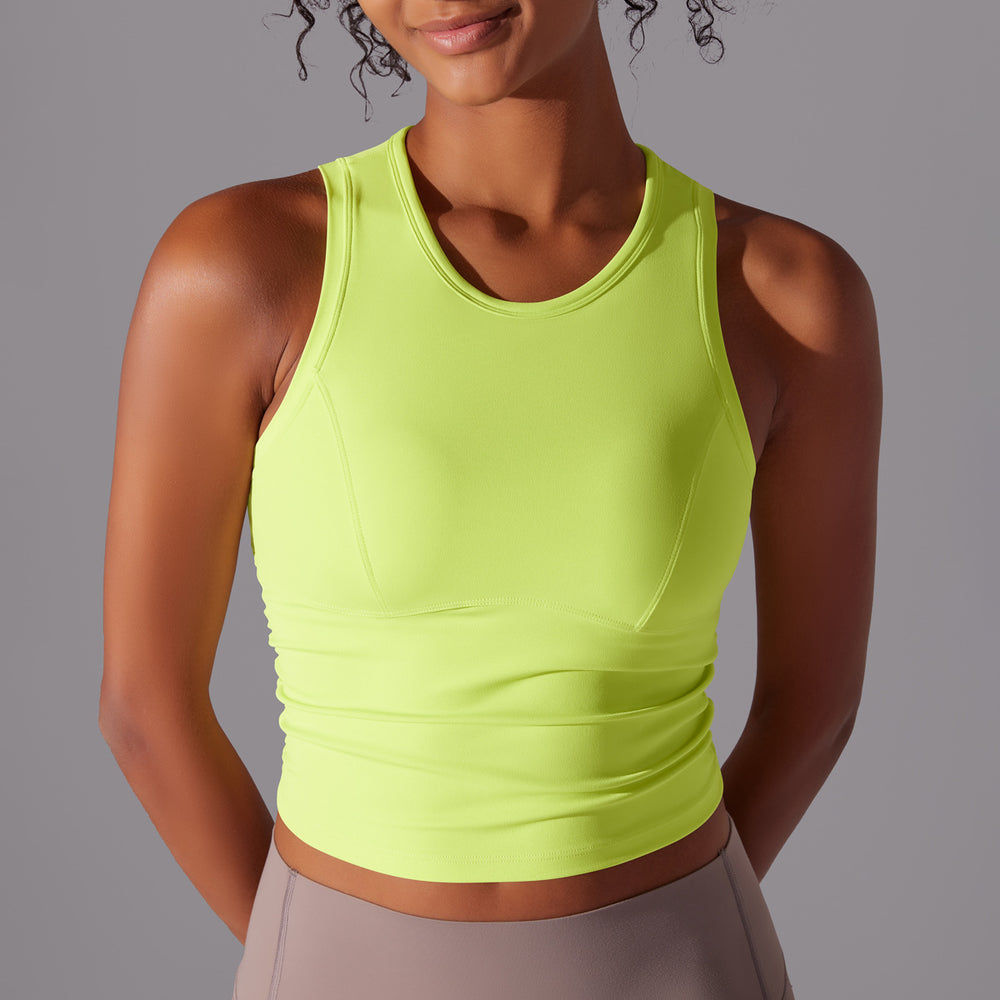 New double-sided nylon solid color slim-fit tummy control crew neck sports tank top running fitness yoga long sleeve top for women