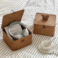 Rattan storage basket desktop storage box cosmetics miscellaneous woven storage basket storage box with lid snack box
