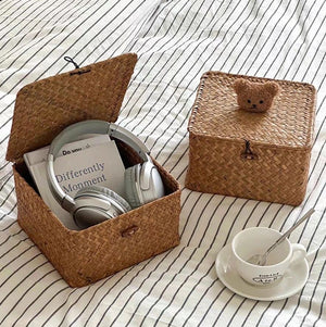Rattan storage basket desktop storage box cosmetics miscellaneous woven storage basket storage box with lid snack box