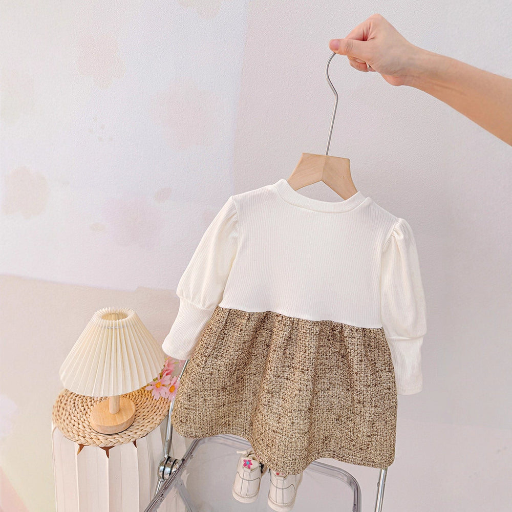 Sweet and chic two-piece look dress for girls: stylish bowknot plaid lace suspender skirt spring/autumn outfit