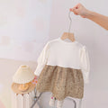 Sweet and chic two-piece look dress for girls: stylish bowknot plaid lace suspender skirt spring/autumn outfit