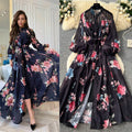 French court style dress - women's autumn  - high-end fashion, tie-waist, lantern sleeves, single-breasted long dress