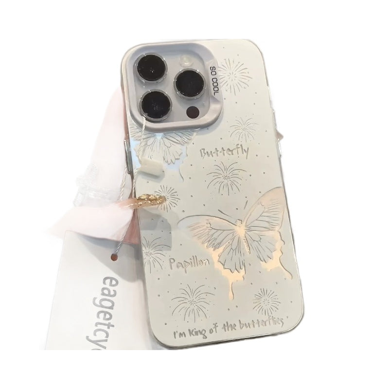 Suitable for apple 18 mobile phone case sketch butterfly fireworks english hand-painted literary atmosphere iphone17 protective cover