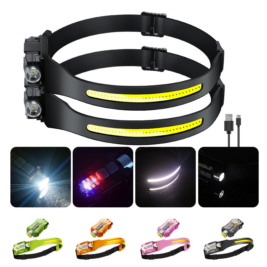 Cross-border silicone induction headlight Type-C charging outdoor multi-function flashlight portable night fishing COB headlight