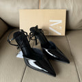 Spanish summer new arrivals: patent leather-effect strappy pointed-toe high heel sandals - open back, cut-out mules