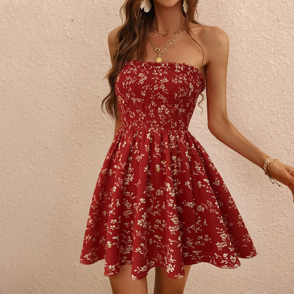 wholesale playful waist slimming look floral tube top dresssummernew arrivalniche stylesense of design suspender skirt for women