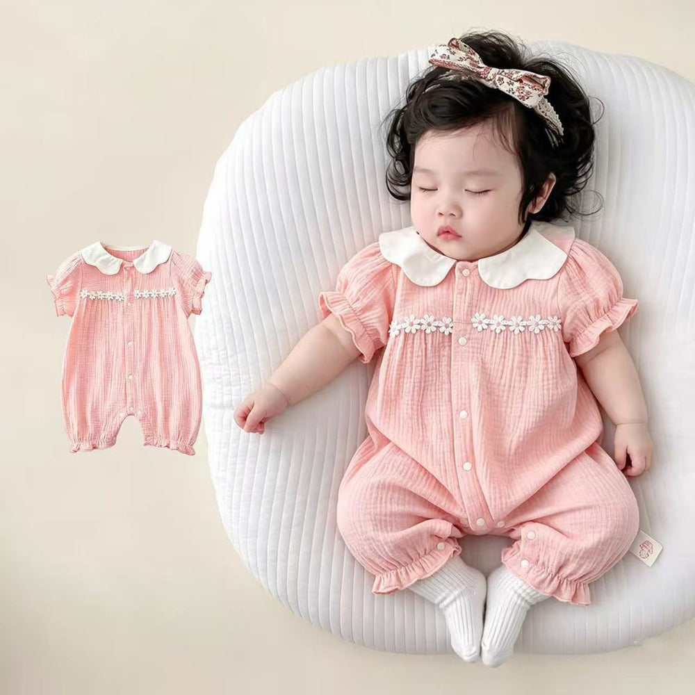 Summer romper for baby girls, short-sleeve princess style, newborn outfit, super cute crawling suit for outdoor wear