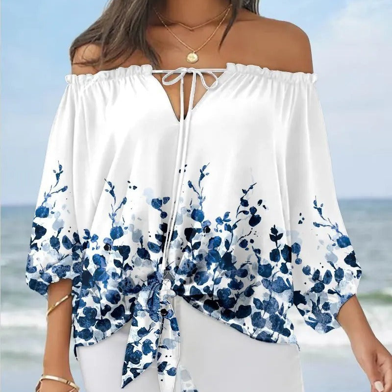 cross-border e-commerce hot-selling women's off-the-shoulder printed top: perfect for , , and european & american independent stores