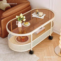 Small apartment mobile oval cream coffee table, sofa side table, small table, living room storage and snack cart