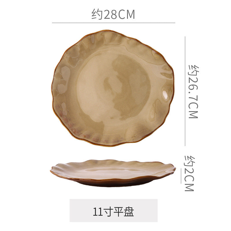 Restaurant stylish ceramic rice bowl, noodle bowl, soup bowl, retrofor home vegetable bowl, large bowl, salad plate, creative kiln-turned tableware