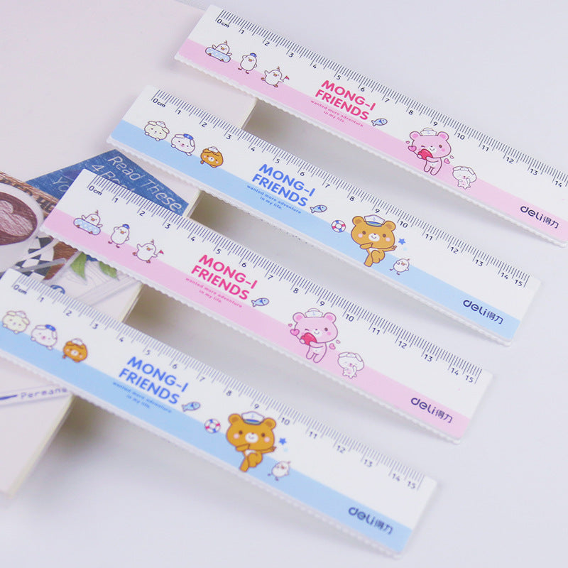 Deli 71973 ruler student measuring ruler office drawing ruler cartoon 15CM with wavy line children's wholesale