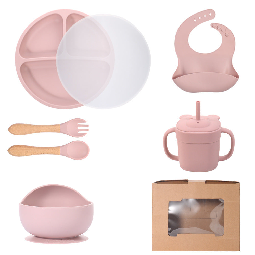 Children's silicone straw cup Baby bear baby drinking milk drinking cup Double handle anti-drop silicone feeding tableware