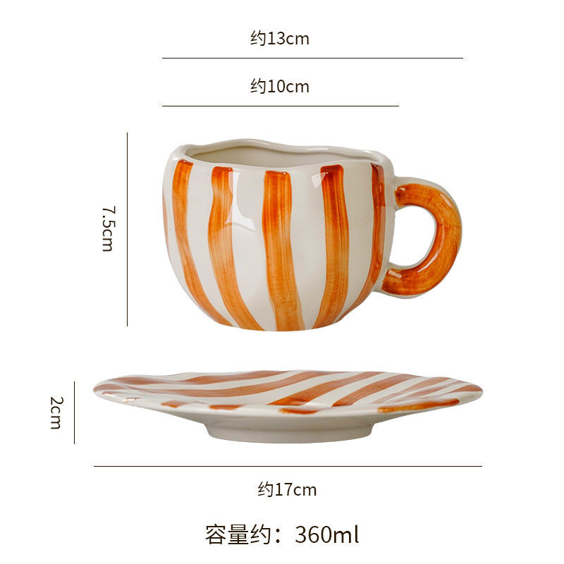 Hand-painted ceramic coffee cup and saucer set - unique gift mug - creative niche gift - high-value handcrafted cup