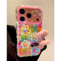 Sweet rainbow plaid 3d floral phone case for iphone 17 pro, apple 16 full coverage shockproof protective cover