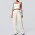 New arrival: cross-border brushed solid color racerback tight-fit breathable wide-leg yoga set - two-piece activewear for running and fitness