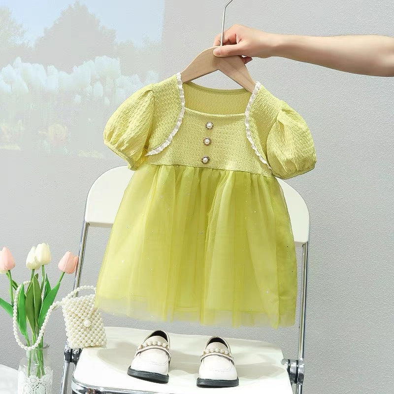 Girls' summer dresses  new style: chic little girl short-sleeve bowknot princess tutu dress
