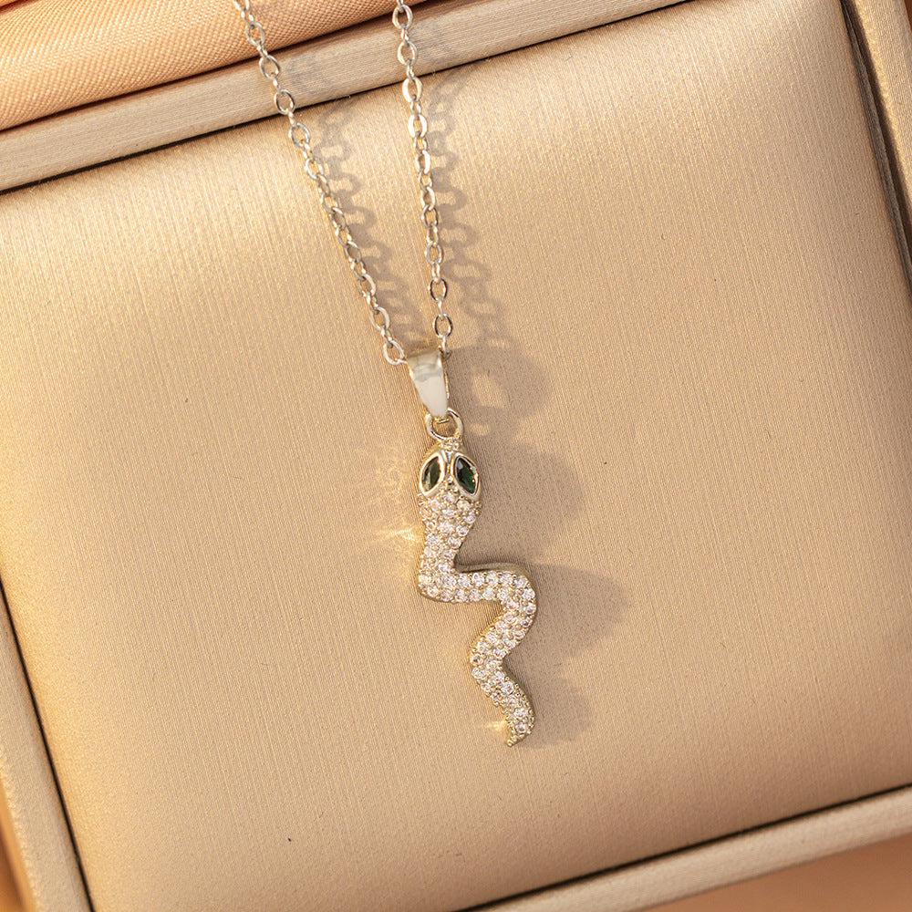 [copper inlaid with zirconium] cross-border hot-selling snake-shaped necklace for women, personalized fashion stainless steel elegant accessible luxury clavicle chain jewelry