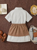spring/summer new arrival: cross-border girls' striped shirt dress + solid color denim belt set - two-piece outfit for girls