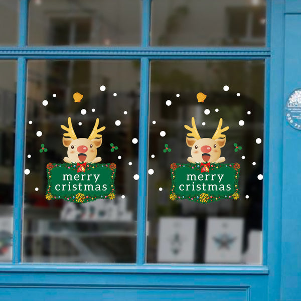 Christmas Decoration Sticker Elk Deer Merry Christmas Sticker Glass Door Wall Self-Adhesive Sticker XL503