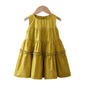 Girls'  summer new sleeveless solid color dress, stylish mid-length cotton princess dress, korean style