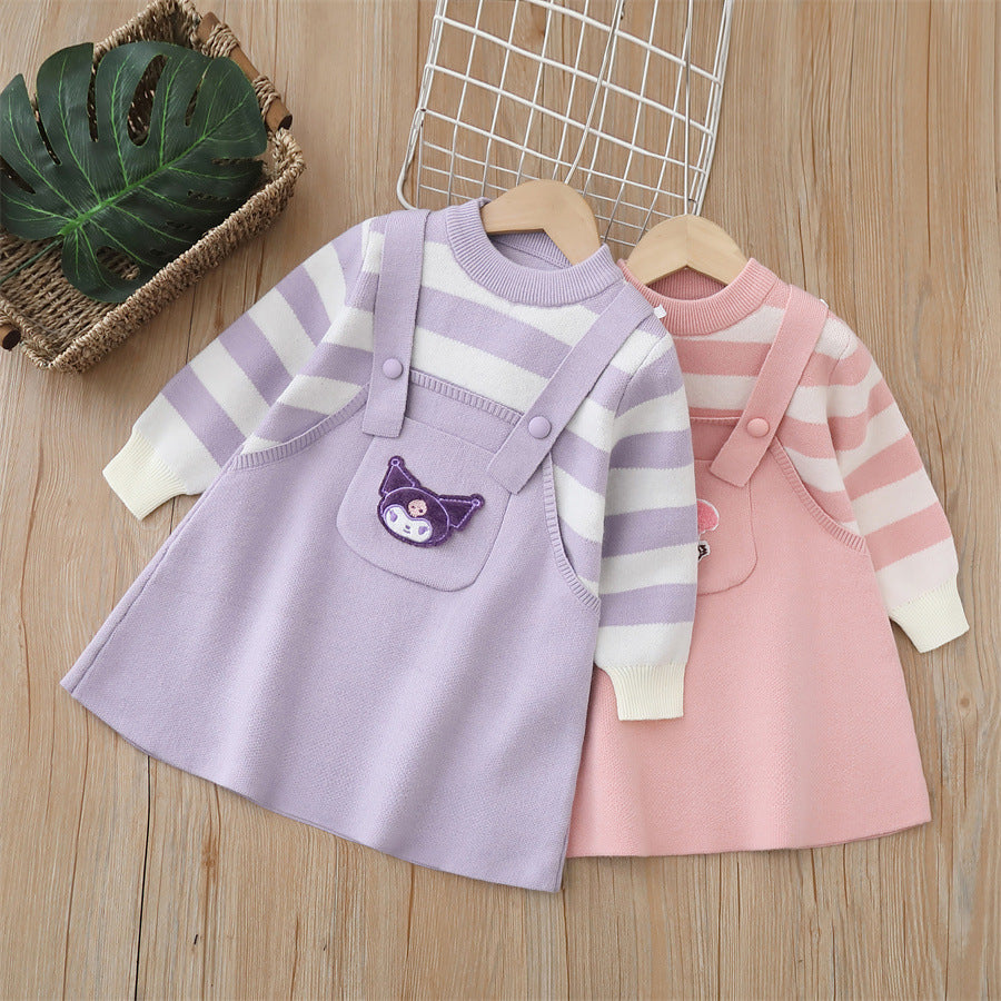 Girls' knit dress -  autumn/winter new collection - sweet bow detail, baby girl dress
