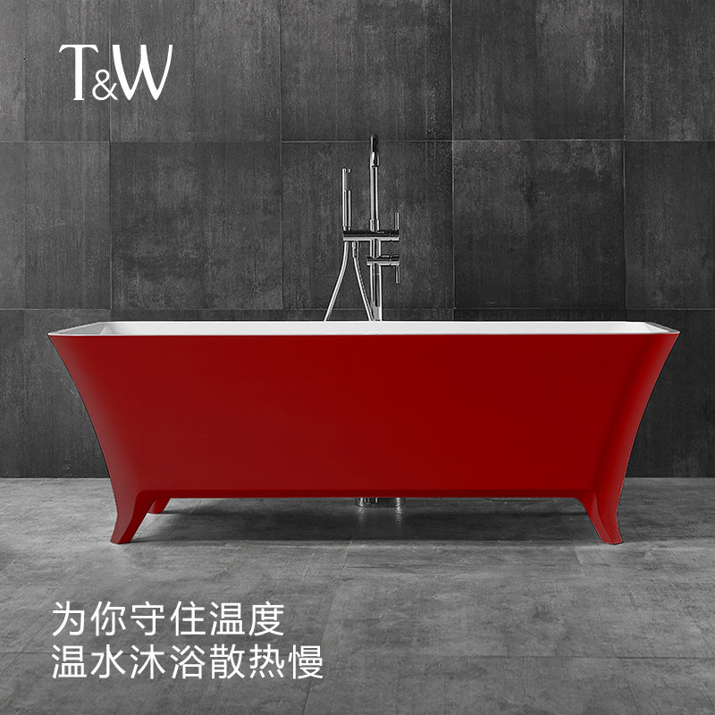 Travel free-standing bathtub household small apartment artificial stone PMMA integrated rectangular adult bathtub with feet