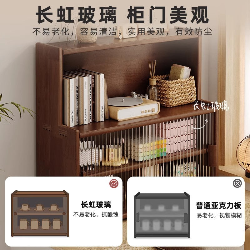 Solid wood bay window cabinet storage locker household balcony renovation window sill antique bookshelf Japanese dust-proof bookcase