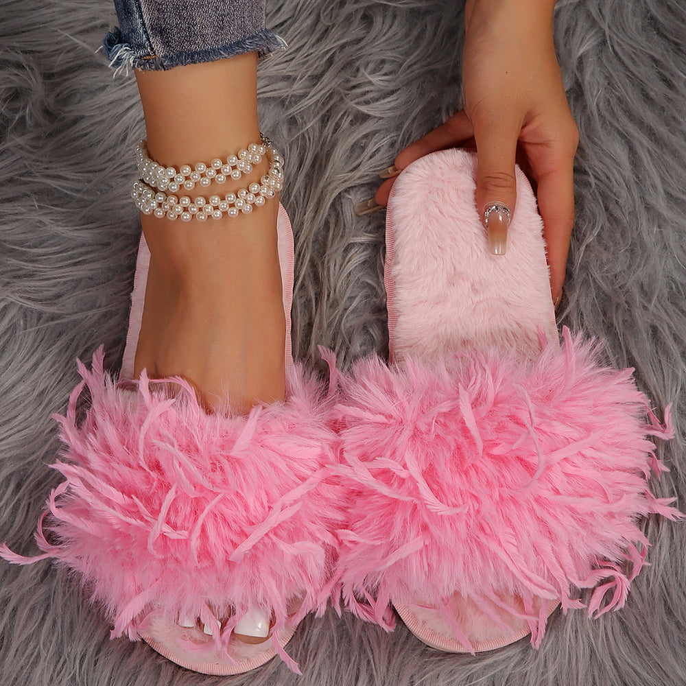 Amazon slippers winter stuffed flip flops indoor and outdoor heattech plus size furry slippers women's long stuffed floor slippers