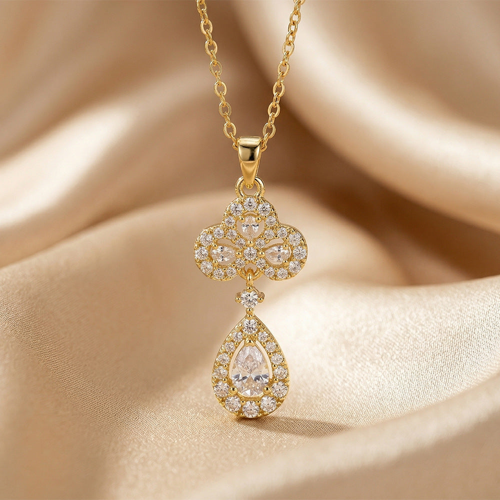 Popular popular fashion copper inlaid zirconium full diamond water drop necklace for women accessible luxuryniche styleeasiest for match non-fading clavicle chain jewelry