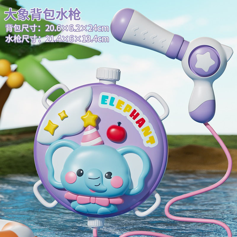 【customizable】kids' backpack water gun toy - cartoon outdoor pull-back beach water gun - night market stall item