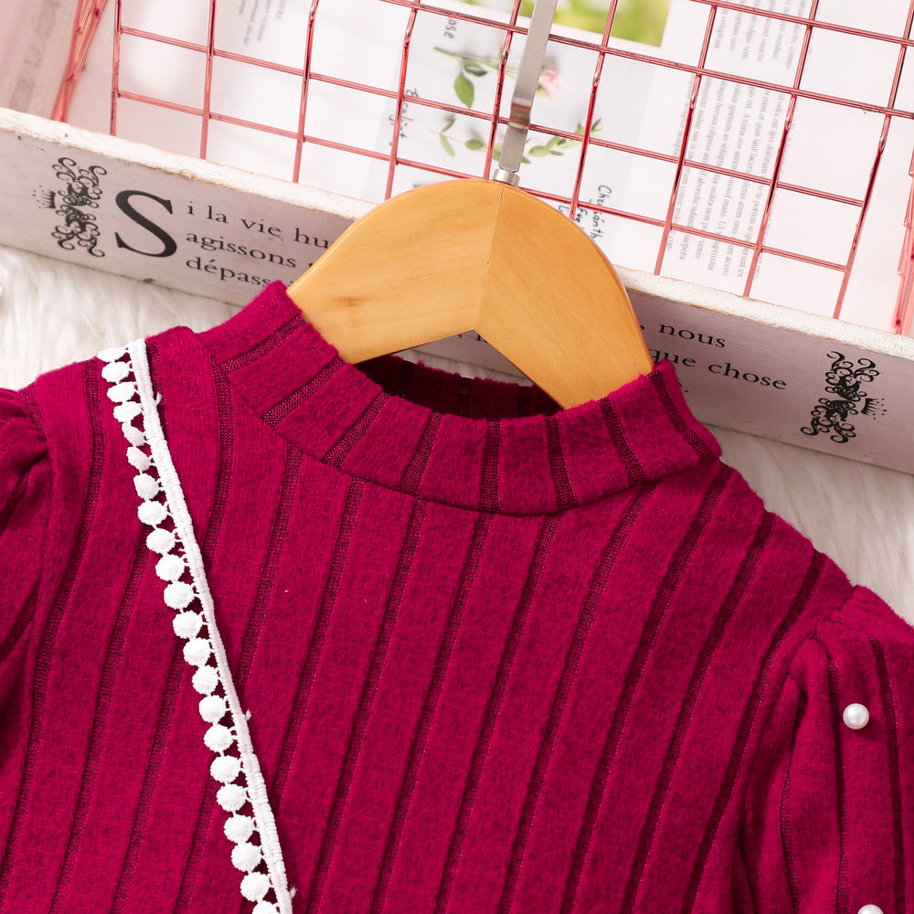 Girls' striped long-sleeve dress with pearl accents (toddler & little girl)