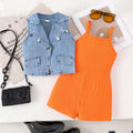Children's clothing  cross-border european and american girls denim vest + suspender jumpsuit summer
