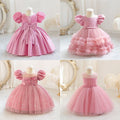 Girls' tutu dress with puff sleeves - european & american style princess dress for kids - birthday party & performance outfit - trendy mesh dress