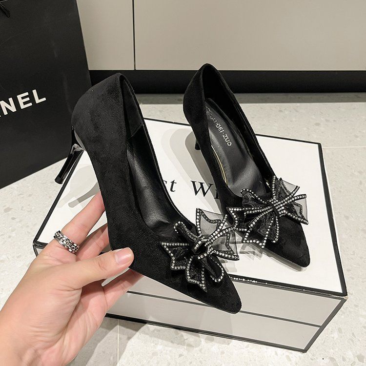 34-43 high heels plus size 41-42 bows stiletto sense of designniche styleelegant fairy wedding shoes two-wear flats