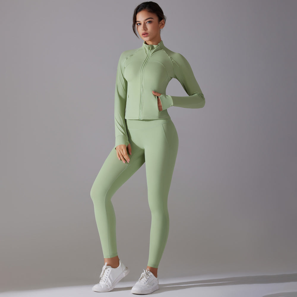 New arrival: solid color antibacterial seamless underwear zip-up yoga set - two-piece activewear for running and fitness