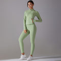 New arrival: solid color antibacterial seamless underwear zip-up yoga set - two-piece activewear for running and fitness