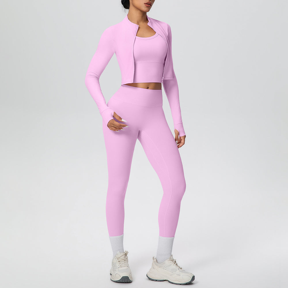 New women's seamless yoga set: quick-dry, breathable, three-piece activewear for outdoor leisure, running, training, and fitness