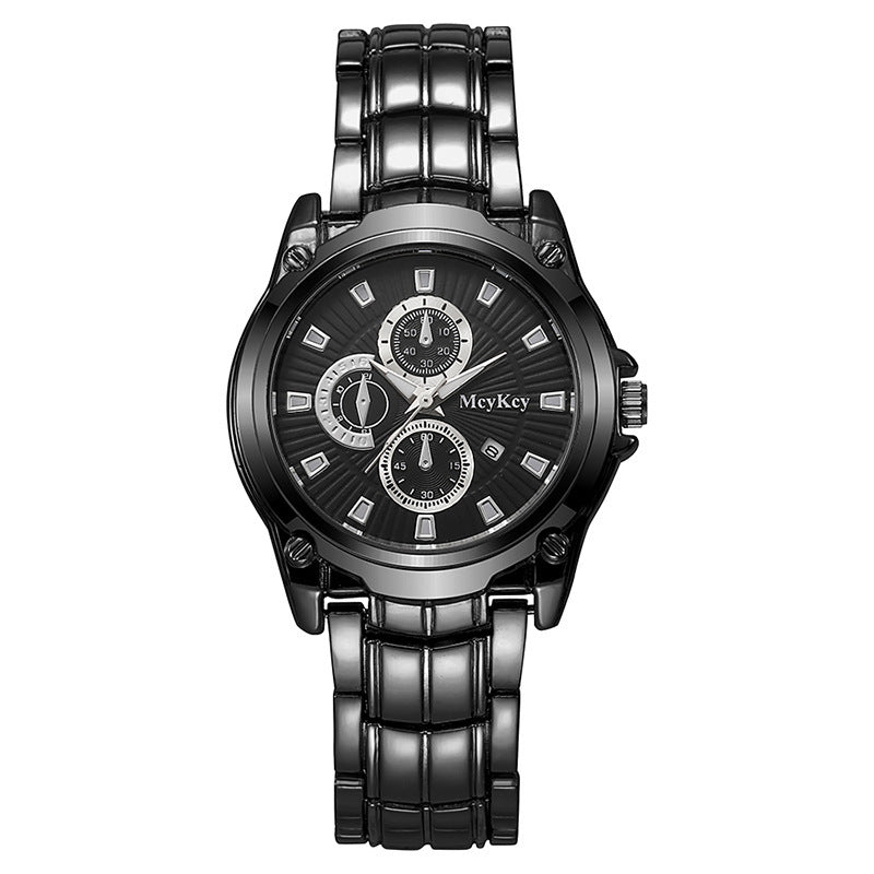 New arrival cross-border alloy couple steel band watch classic business three-eye large dial waterproof quartz watch manufacturer wholesale