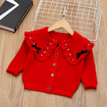 Sweatertwo-piece set5girlswearknittingsuit skirt baby girl lapel pearl cardiganoutwearlong sleevesk-style children's clothing