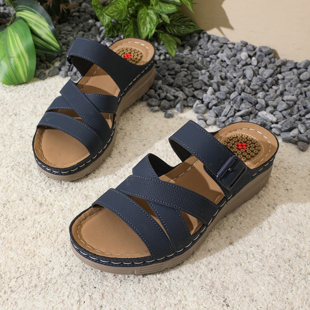 new arrival: plus size wedge heel platform slides - women's casual peep-toe thong sandals for cross-border e-commerce