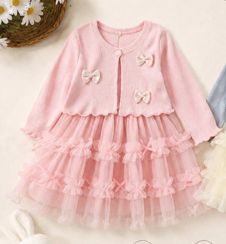 Sweet bowknot girls' dress - new mesh collection for autumn  - sweet mesh princess dress for baby girls
