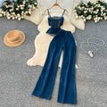 Cowgirl-chic cami and tube top two-piece set for women, featuring a high-waisted, slimming wide-leg pants outfit perfect for spring and summer