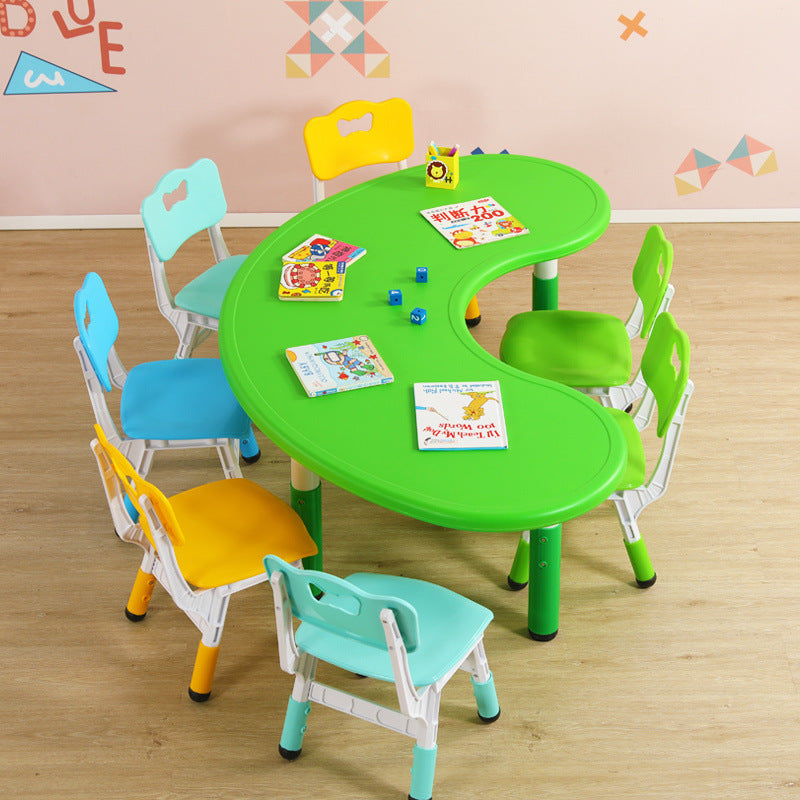 Children's table and chair set Kindergarten table and chair Baby painting game learning desk Plastic lifting moon creative table