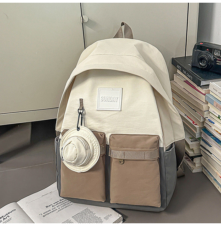 Backpack, lightweight outdoor, large capacity, niche style, pure color, travel, work clothing, school bag, student, good-looking, contrast color, lightweight school bag