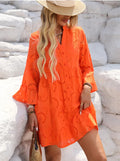 summer european and american cross-border  women's hollow-out casual loose solid color v-neck dress