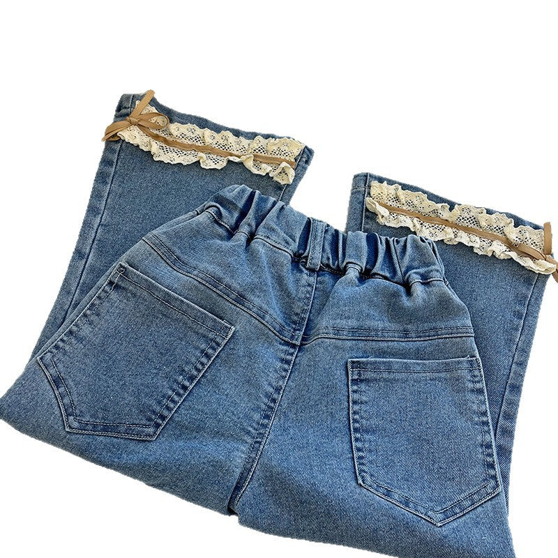 new year's collection: autumn/winter girls' lace-up denim pants with cute bow detail - stylish and sweet flare jeans for baby girls