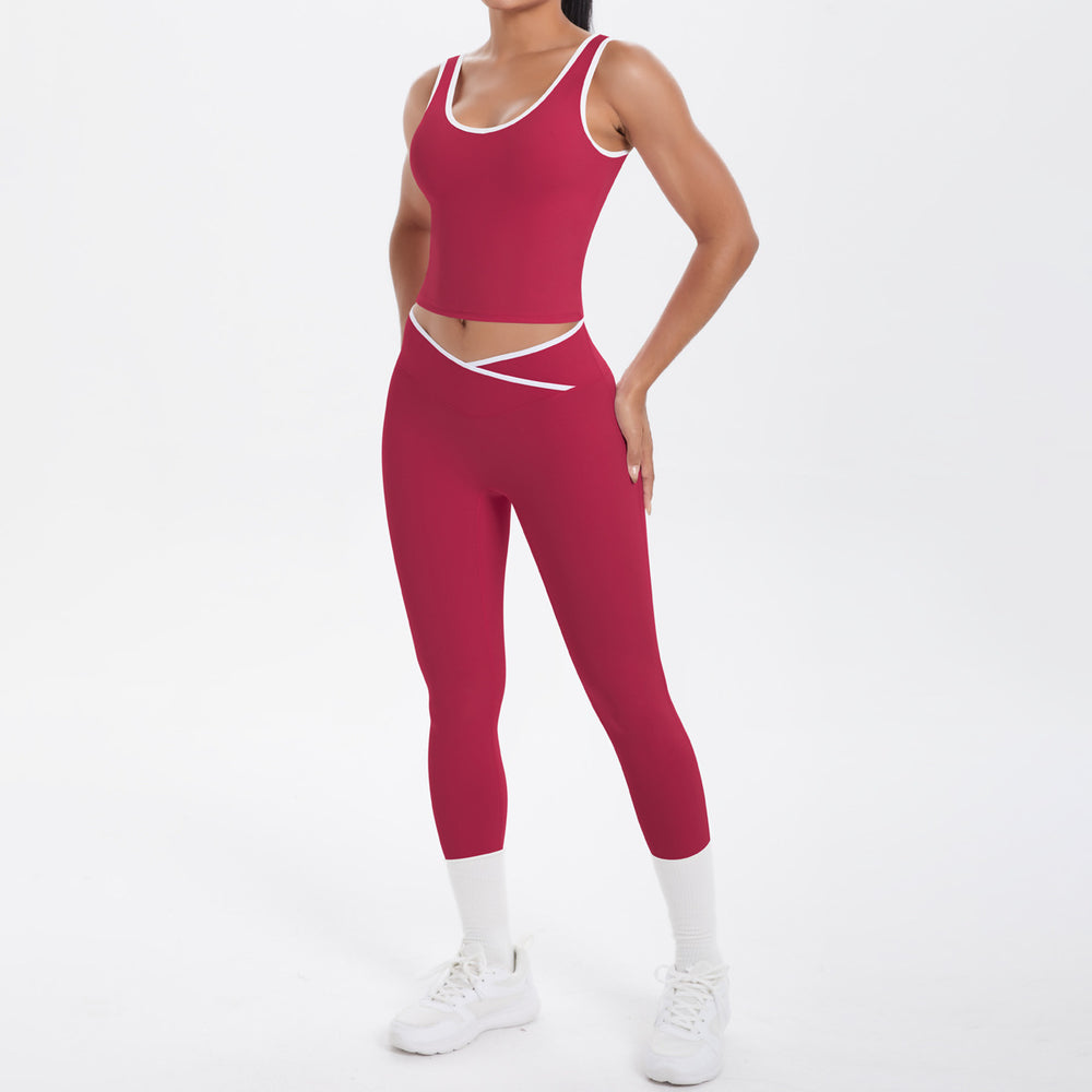 new arrival: double-sided brushed fleece color block compression yoga set - breathable, cross-back design, perfect for running and fitness (two-piece set)