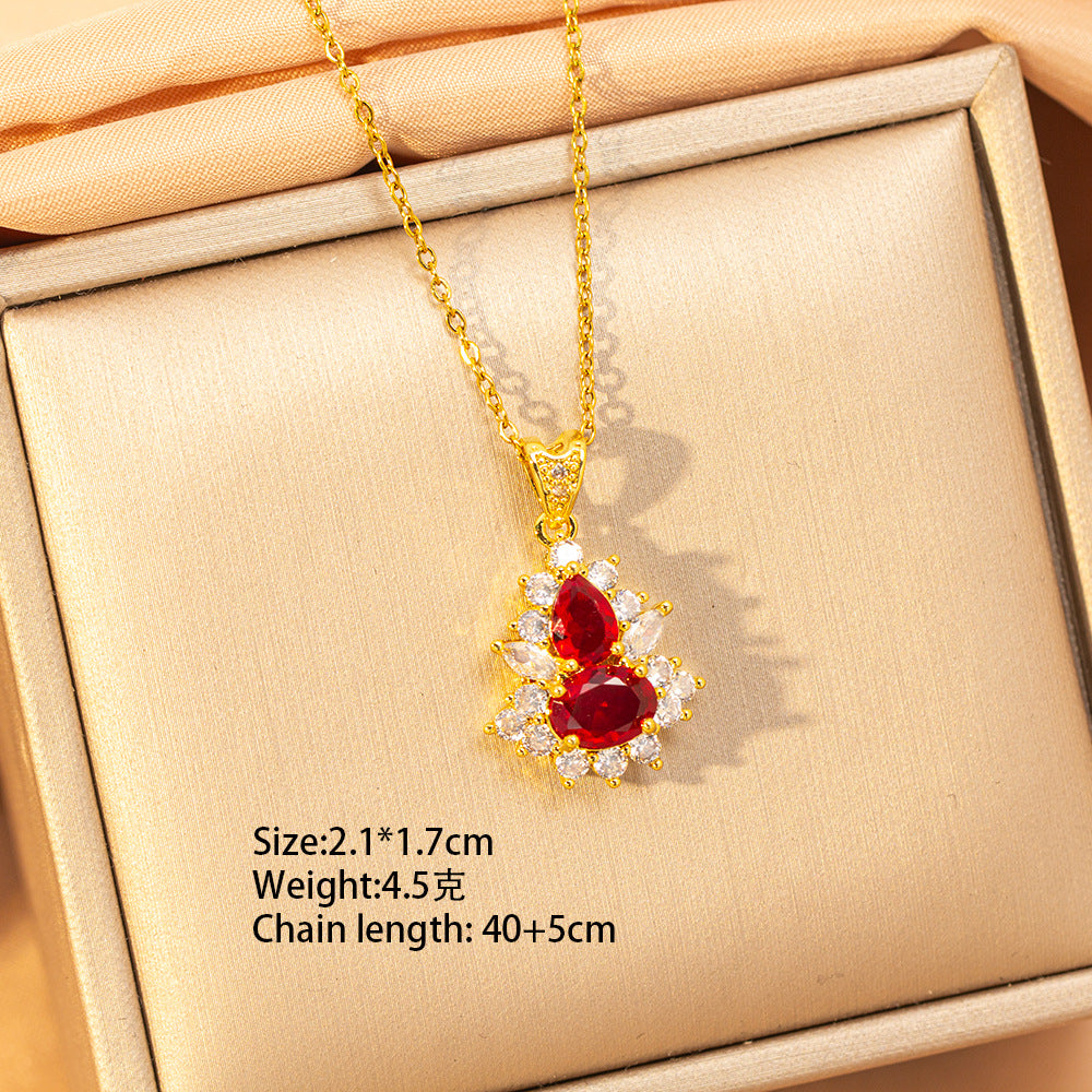 【titanium steel】copper inlaid zircon light luxury new style ruby necklace women's high-end fashion versatile elegant sweater chain jewelry