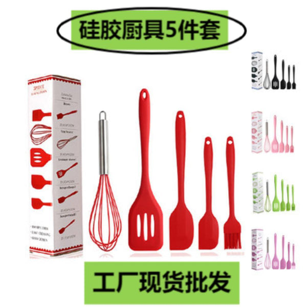 Spot wholesale high temperature resistant silicone baking 5-piece set scraper oil brush egg beater food grade baking tool set