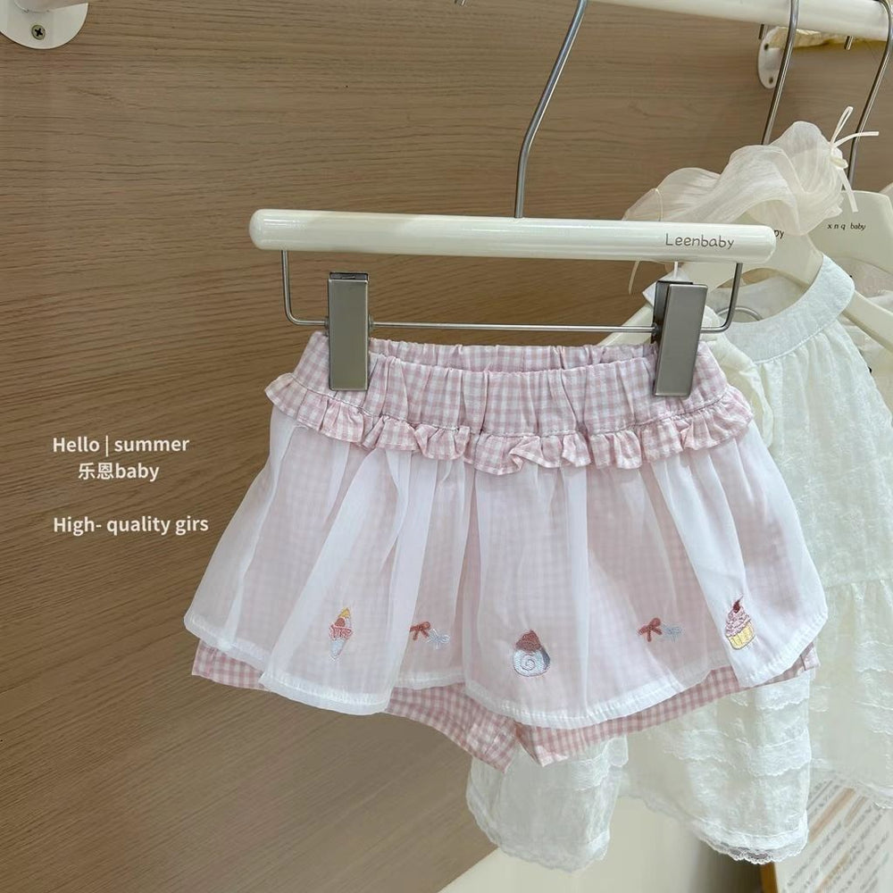 summer cute lightweight set - trendy new girls' off-white tank top & pink gingham lace pants